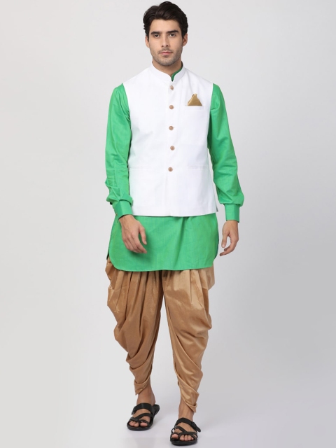 

VASTRAMAY Men Green Layered Kurta with Dhoti Pants