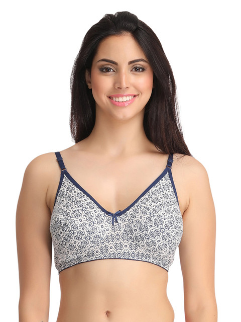 

Clovia White & Blue Printed Full-Coverage Bra BR0373A08