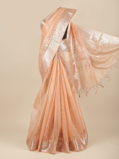 

Pothys Peach-Coloured & Silver Toned Embellished Jute Cotton Saree