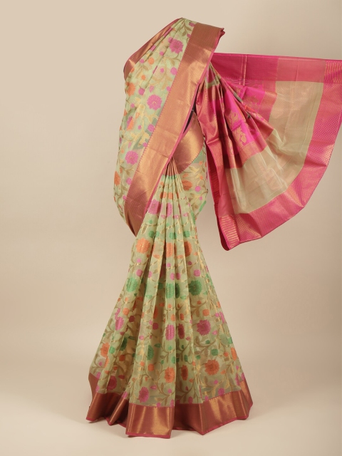 

Pothys Green & Magenta Woven Design Zari Tissue Saree