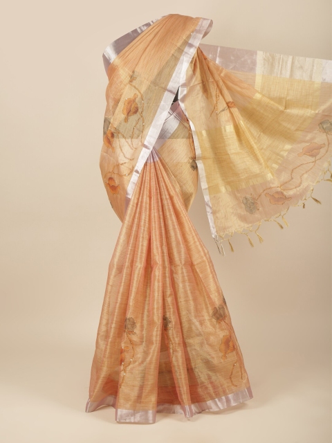 

Pothys Rust & Silver Toned Floral Printed Tissue Saree