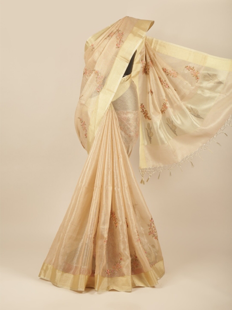

Pothys Peach-Coloured & Beige Floral Zari Jute Cotton Saree
