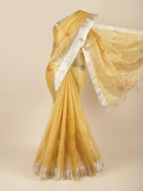 

Pothys Yellow & Gold-Toned Abstract Printed Tissue Saree