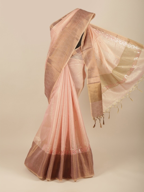 

Pothys Pink & Brown Embellished Tissue Saree