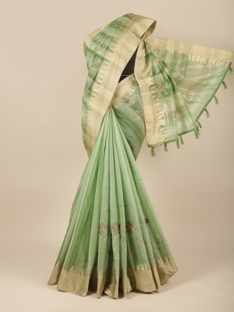 

Pothys Green & Pink Floral Printed Jute Cotton Saree