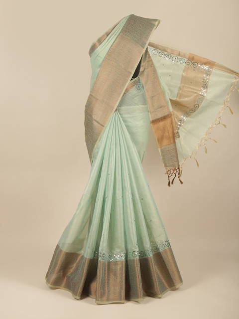 

Pothys Green & Gold-Toned Tissue Saree