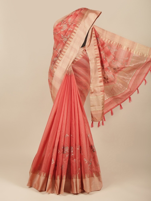 

Pothys Rust & Gold-Toned Floral Woven Design Jute Cotton Saree