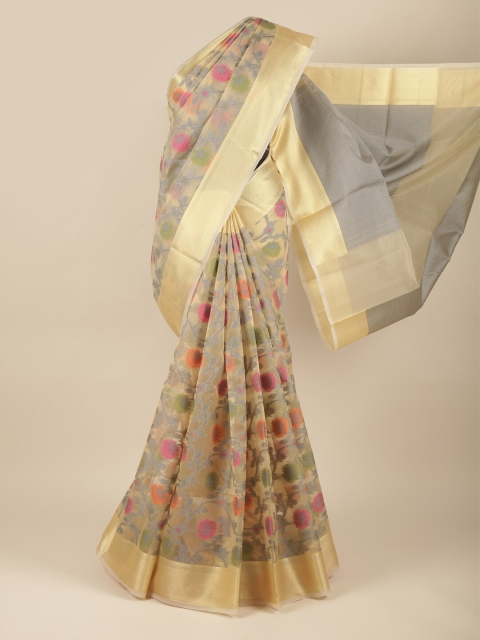 

Pothys Tan & Pink Woven Design Zari Tissue Saree