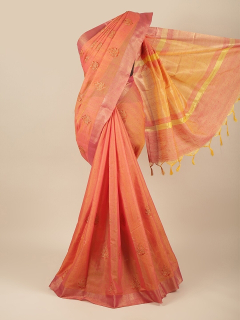 

Pothys Pink & Gold-Toned Woven Design Jute Silk Saree
