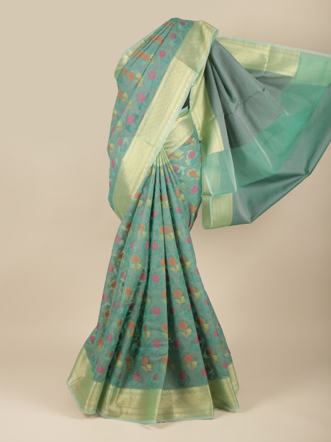 

Pothys Green Floral Woven Design Zari Tissue Saree