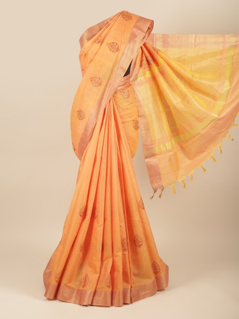 

Pothys Peach Floral Embroidered Jute Silk Saree