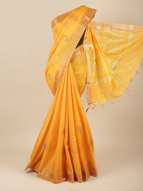 

Pothys Yellow & Gold-Toned Ethnic Motifs Woven Design Jute Silk Saree
