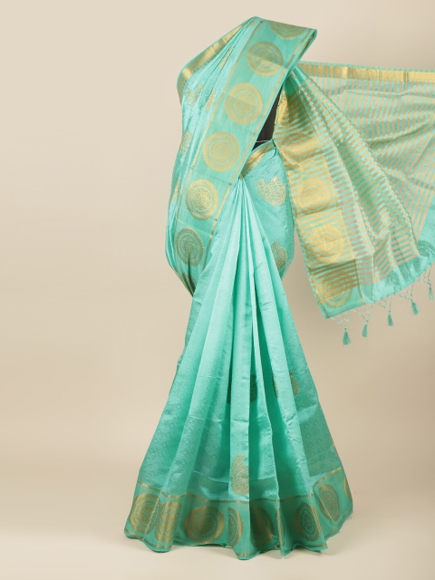 

Pothys Blue & Gold-Toned Ethnic Motifs Zari Jute Silk Saree