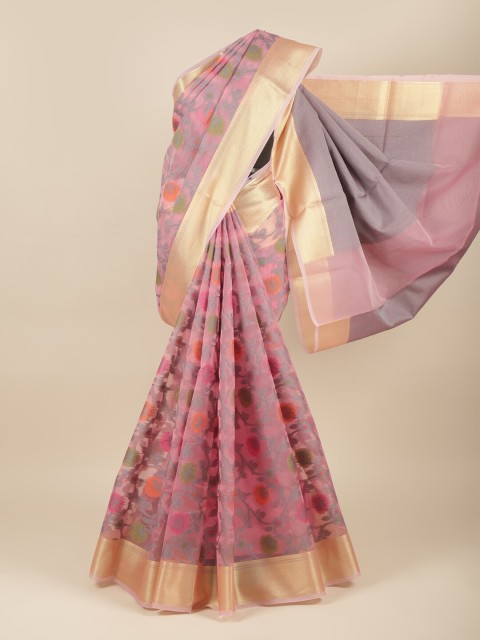 

Pothys Pink & Orange Woven Design Zari Tissue Saree