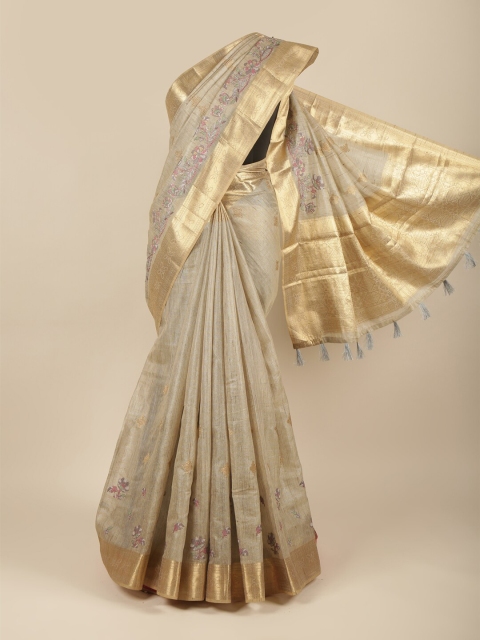 

Pothys Tan & Gold-Toned Floral Jute Cotton Saree