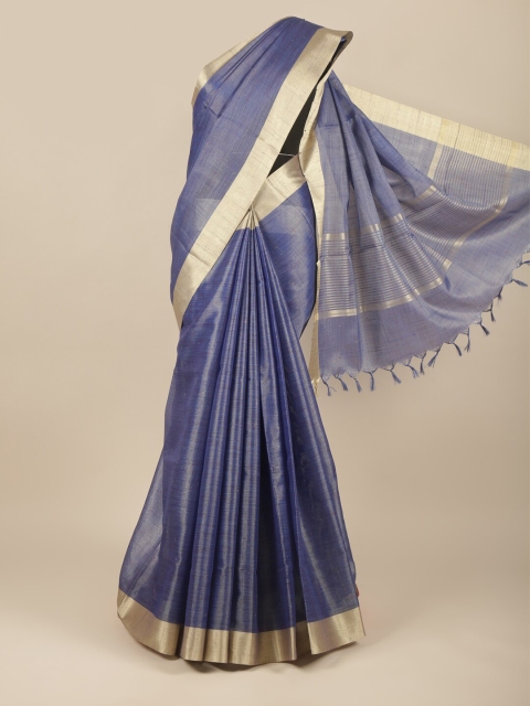 

Pothys Blue & Gold-Toned Zari Tissue Saree