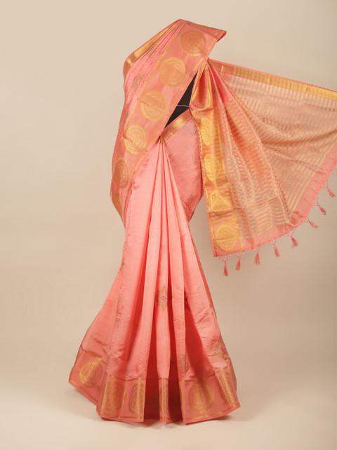 

Pothys Pink & Gold-Toned Woven Design Zari Jute Silk Saree
