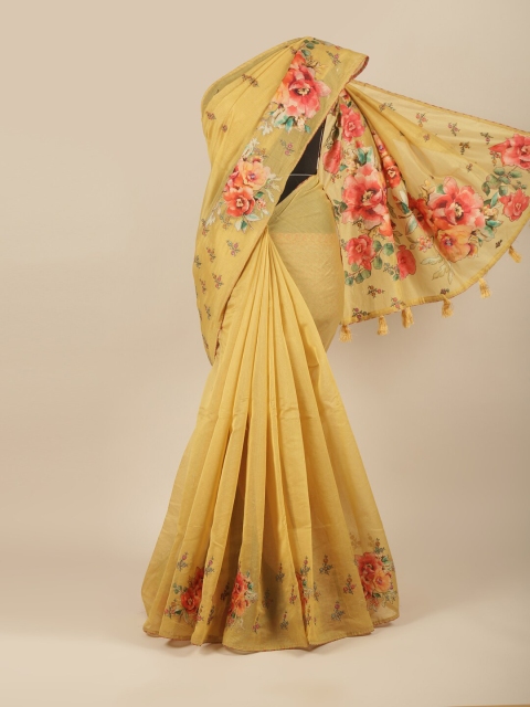 

Pothys Yellow & Pink Floral Jute Cotton Saree