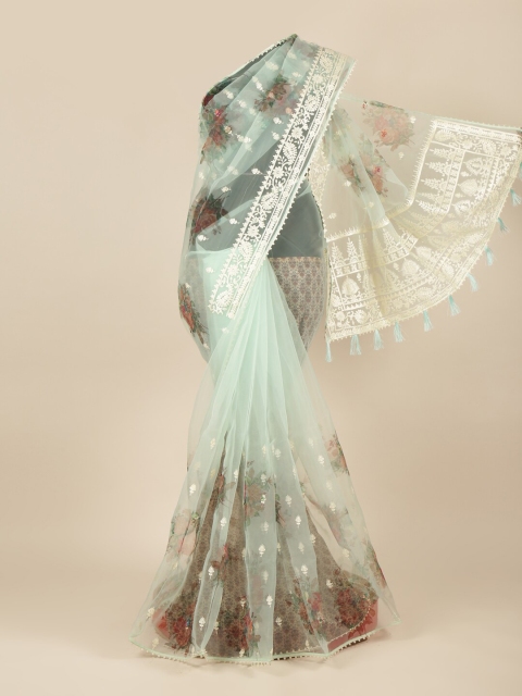 

Pothys Green & White Floral Net Saree