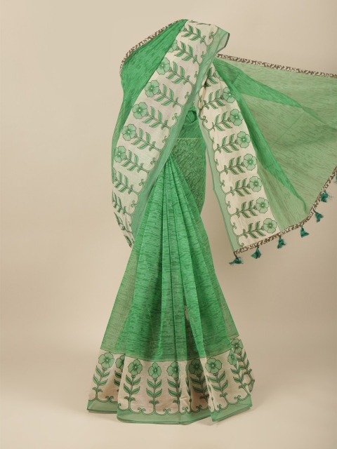 

Pothys Green & White Floral Supernet Saree