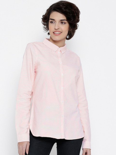 

Vero Moda Women Pink & Off-White Striped Casual Shirt