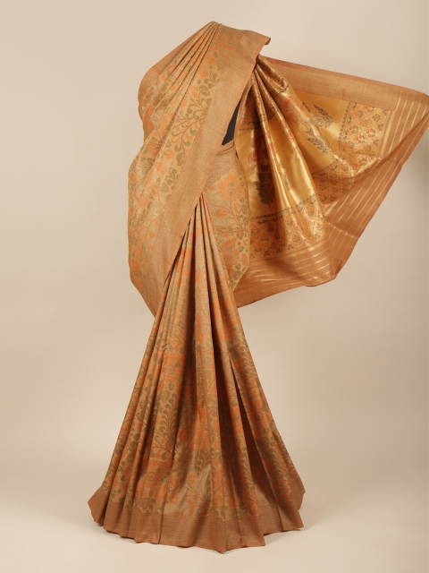 

Pothys Brown & Gold-Toned Floral Woven Designed Zari Jute Silk Saree