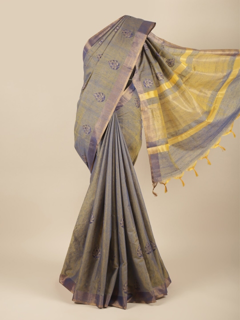 

Pothys Blue & Gold-Toned Floral Woven Design Zari Jute Silk Saree