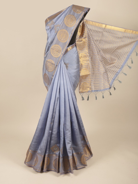 

Pothys Grey & Gold-Toned Woven Design Jute Silk Saree