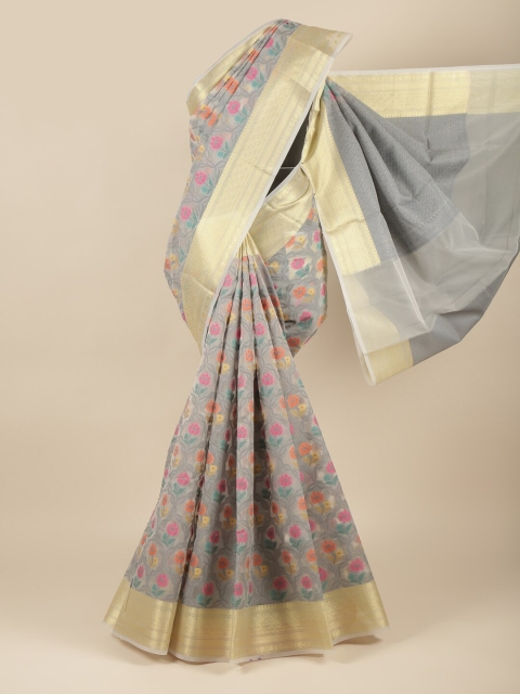 

Pothys Grey Floral Woven Design Tissue Saree