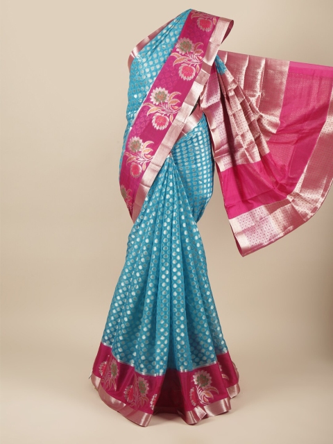 

Pothys Blue & Magenta Floral Woven Design Zari Georgette Saree