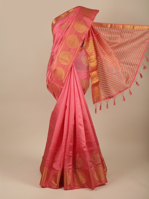 

Pothys Pink & Gold-Toned Ethnic Motifs Zari Jute Silk Saree