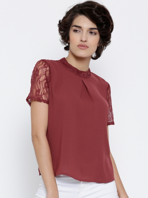 

Vero Moda Women Maroon Lace Detail Top