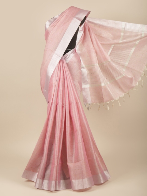 

Pothys Pink Solid Zari Tissue Saree