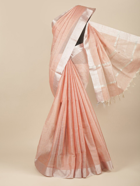 

Pothys Peach-Coloured & Silver-Toned Tissue Saree