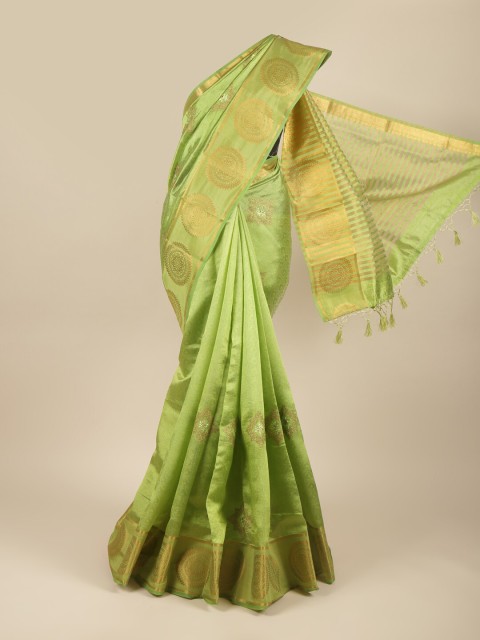 

Pothys Green & Gold-Toned Ethnic Motifs Zari Jute Silk Saree