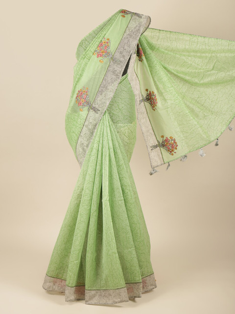 

Pothys Green & Grey Floral Embroidered Saree