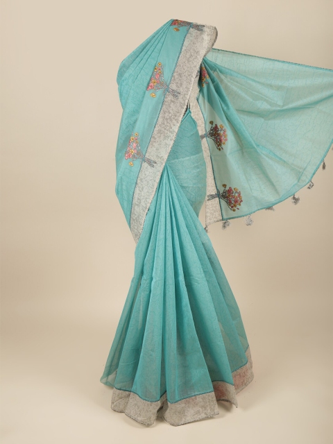 

Pothys Blue & Pink Floral Printed Saree
