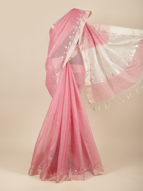 

Pothys Pink Embellished Mirror Work Saree