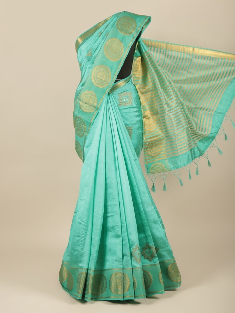 

Pothys Green & Gold-Toned Woven Design Zari Jute Silk Saree