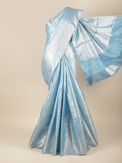 

Pothys Blue & Silver-Toned Woven design Floral Zari Tissue Saree