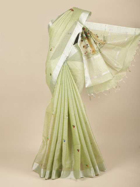 

Pothys Green & Red Floral Zari Jute Cotton Saree