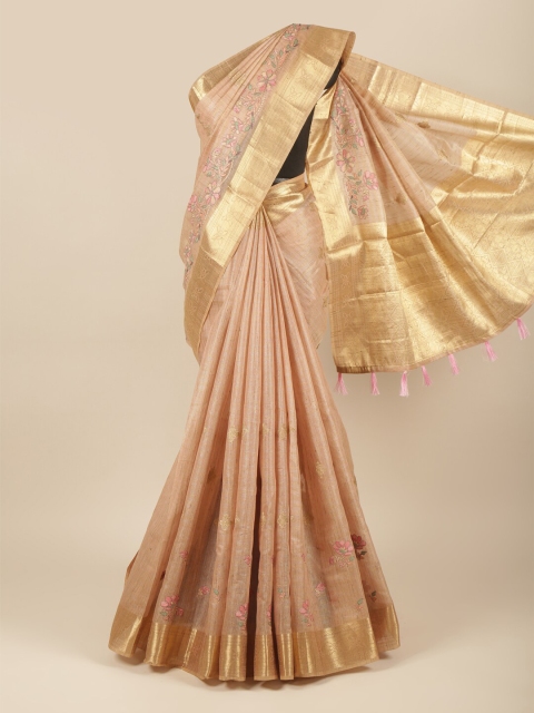 

Pothys Pink & Gold-Toned Floral Zari Jute Cotton Saree