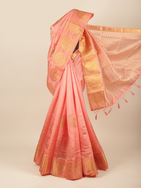 

Pothys Pink & Gold-Toned Ethnic Motifs Zari Jute Silk Saree
