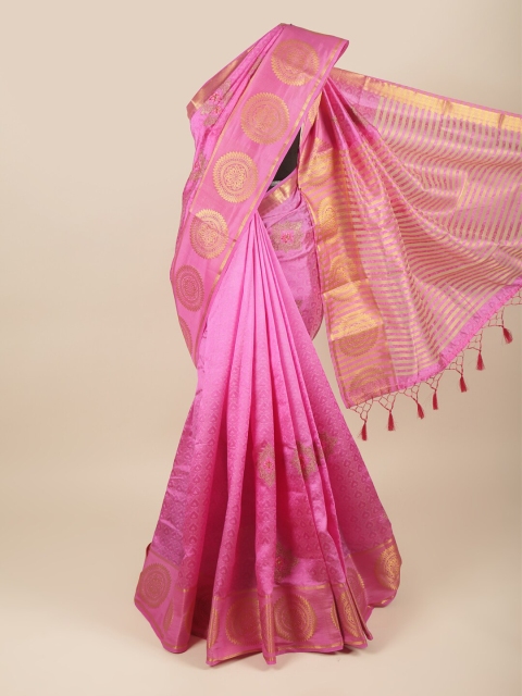 

Pothys Pink & Gold-Toned Ethnic Motifs Zari Jute Silk Saree