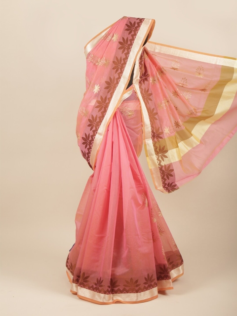 

Pothys Pink & Maroon Floral Zari Saree