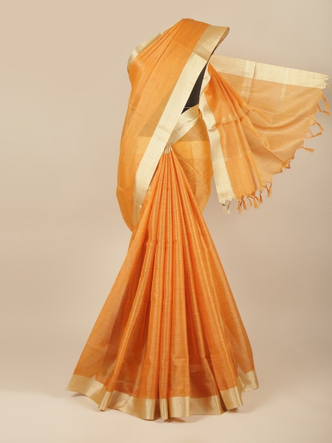 

Pothys Orange & Gold-Toned Zari Tissue Saree
