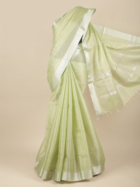

Pothys Green & Silver-Toned Zari Tissue Saree