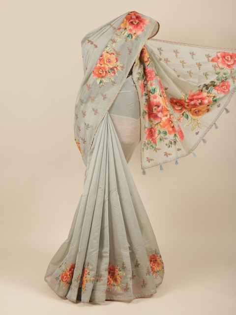 

Pothys Grey & Orange Floral Embroidered Jute Cotton Saree