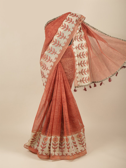 

Pothys Rust & White Floral Supernet Saree