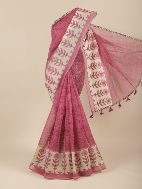 

Pothys Pink & White Floral Supernet Saree